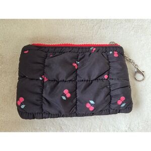 Miss Gwen's OMG Accessories Black Puffer Quilted Cherry Print Pouch Keychain